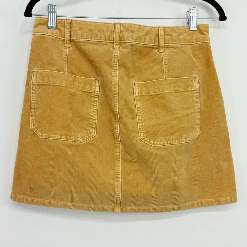 American Eagle Golden Tan Corduroy Patch Pocket Super Stretch Mini Skirt
